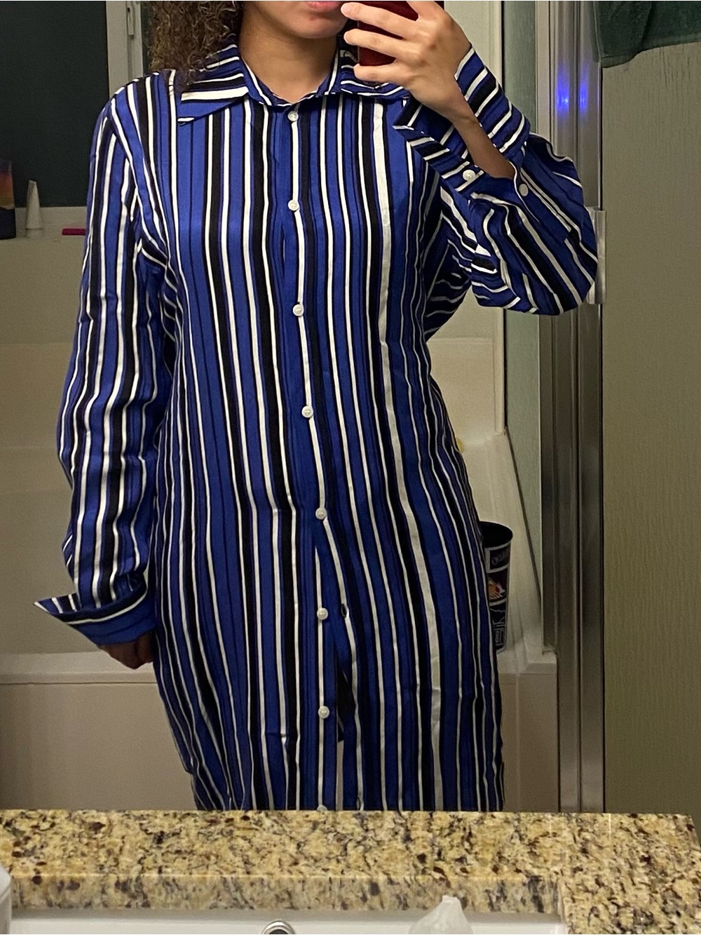H&M Blue Striped Button-Front Shirt Dress